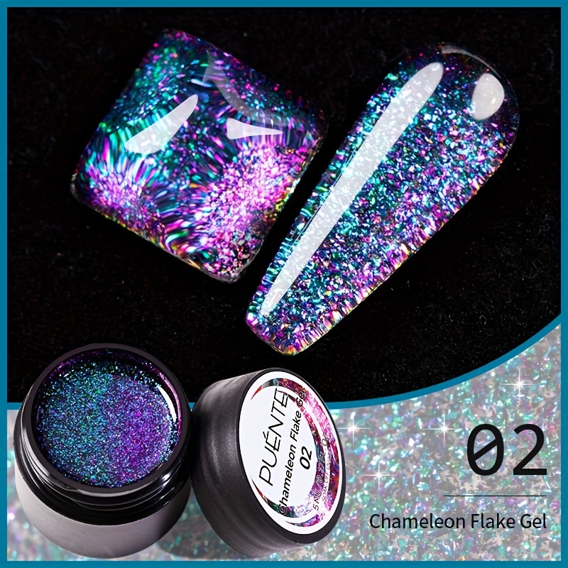 Puente 5ml Chameleon Flake Gel Polish - Aurora Glitter /soak Off Nail Polish Suitable For Home & Salon Use, Semi-permanent Varnish With Chameleon Flake Technology, (green/purple/blue/red/) For Nail