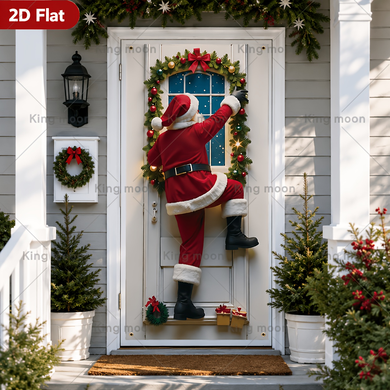 Banner de Porche de Navidad de Papá Noel en 2D plano - 89.92cm x 184.91cm Decoración de Marco de Puerta de Poliéster Duradero, Decoración Navideña Exterior Vibrante y Resistente al Desvanecimiento, Decoración de Navidad