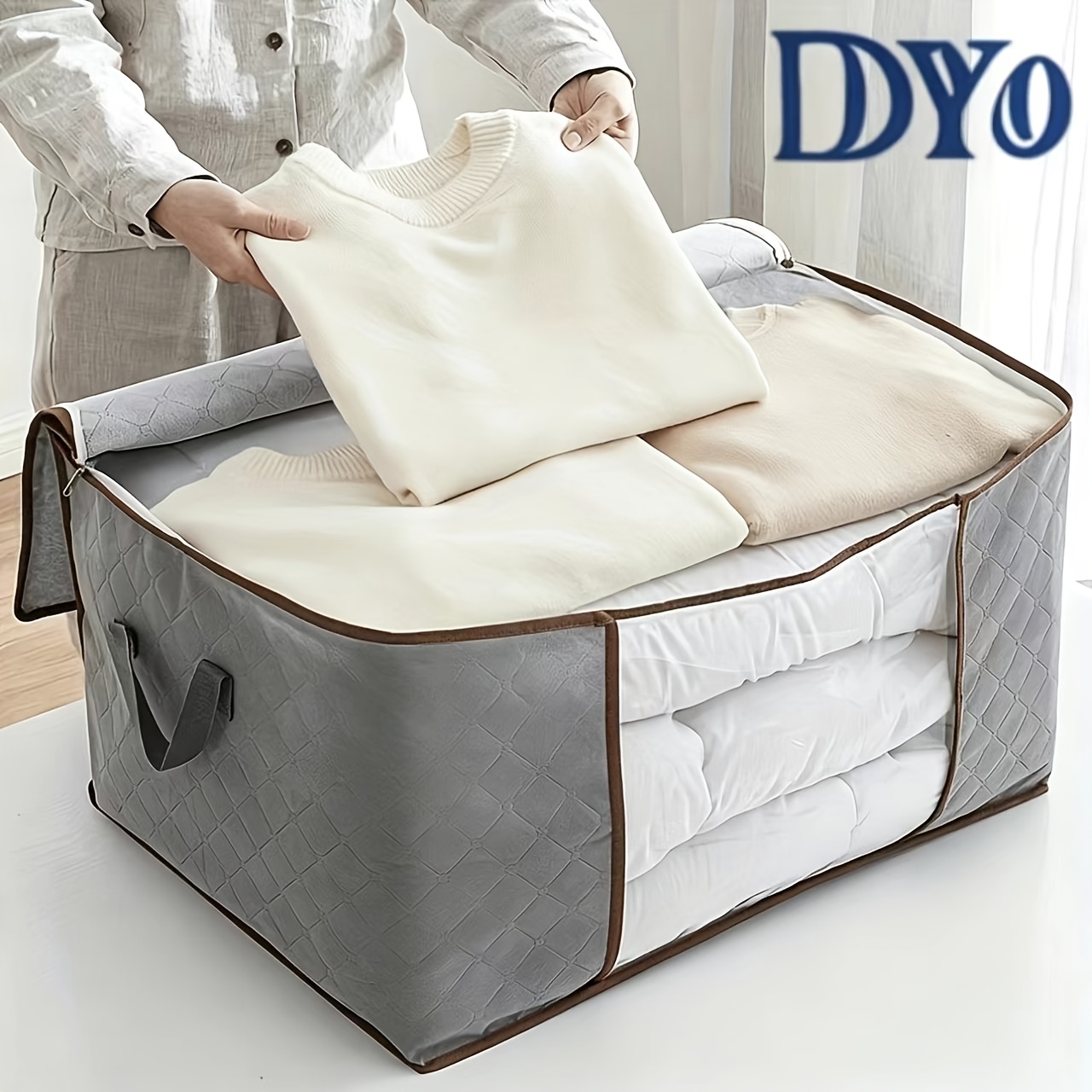 TEMU 110l Large Storage Box With Lid, Reinforced Handles, Thick Fabric, Transparent Window, Moving Storage Box, Under-bed Storage