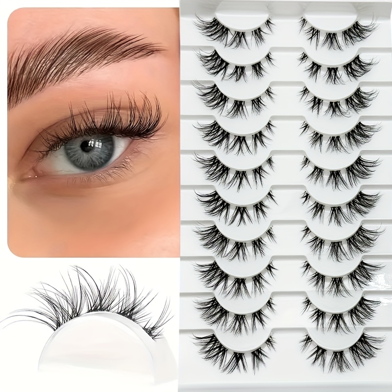 Image of 10 Pairs Fox Eyelashes Set - Natural, Cat Eye, Fluffy Style, D , 0.07mm Thickness, 10-15mm Length, Reusable, Diy False Lashes With Transparent Stem For Beginners