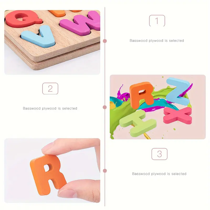 baby education toddler puzzles 3 sets wooden abc alphabet number shape puzzles toddler learning toys for boys and girls details 4