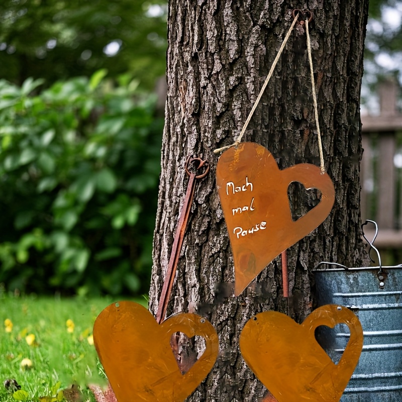 Image of 3 Outdoor Garden Decorations For A Festive Atmosphere, Featuring Heart Designs, Iron Crafts, Outdoor Art Sculptures, Rusted Decor For Garden , Suitable For Valentine's Day And Other Celebrations