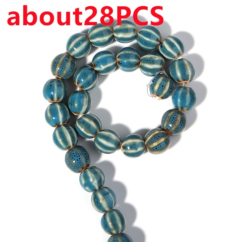 28pcs Glass Striped Colored Pumpkin Beads for DIY Jewellery