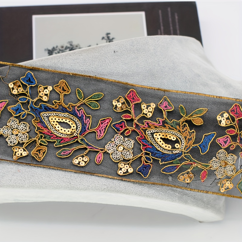 1 Yard Embroidered Sequined Lace Trim, Ethnic Sewing Tape