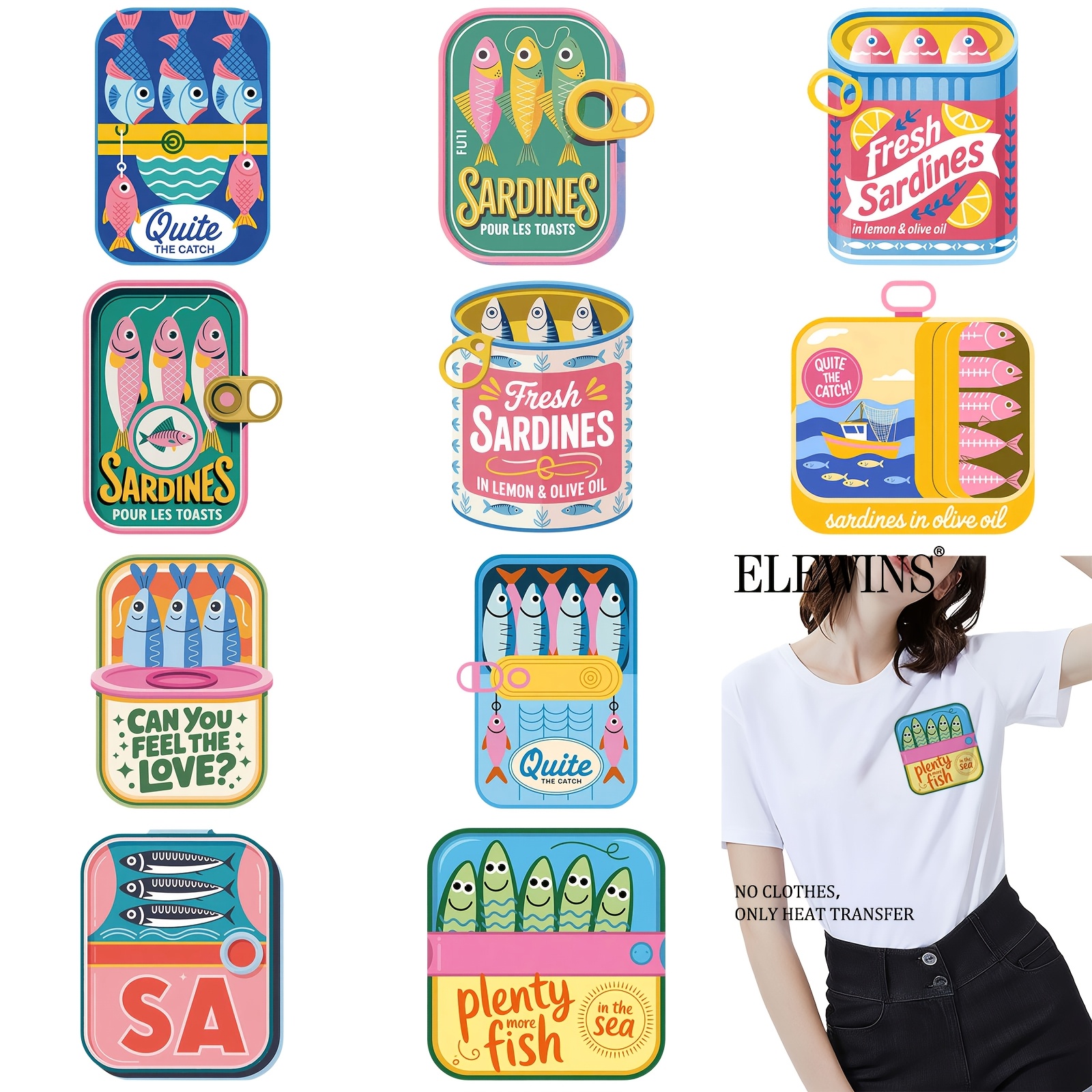 TEMU Lot de 12 thermocollants esthétique pêcheur, DTF prêts à thermocoller, idéaux pour t-shirts, sweats à capuche, jeans, sacs à dos et oreillers,