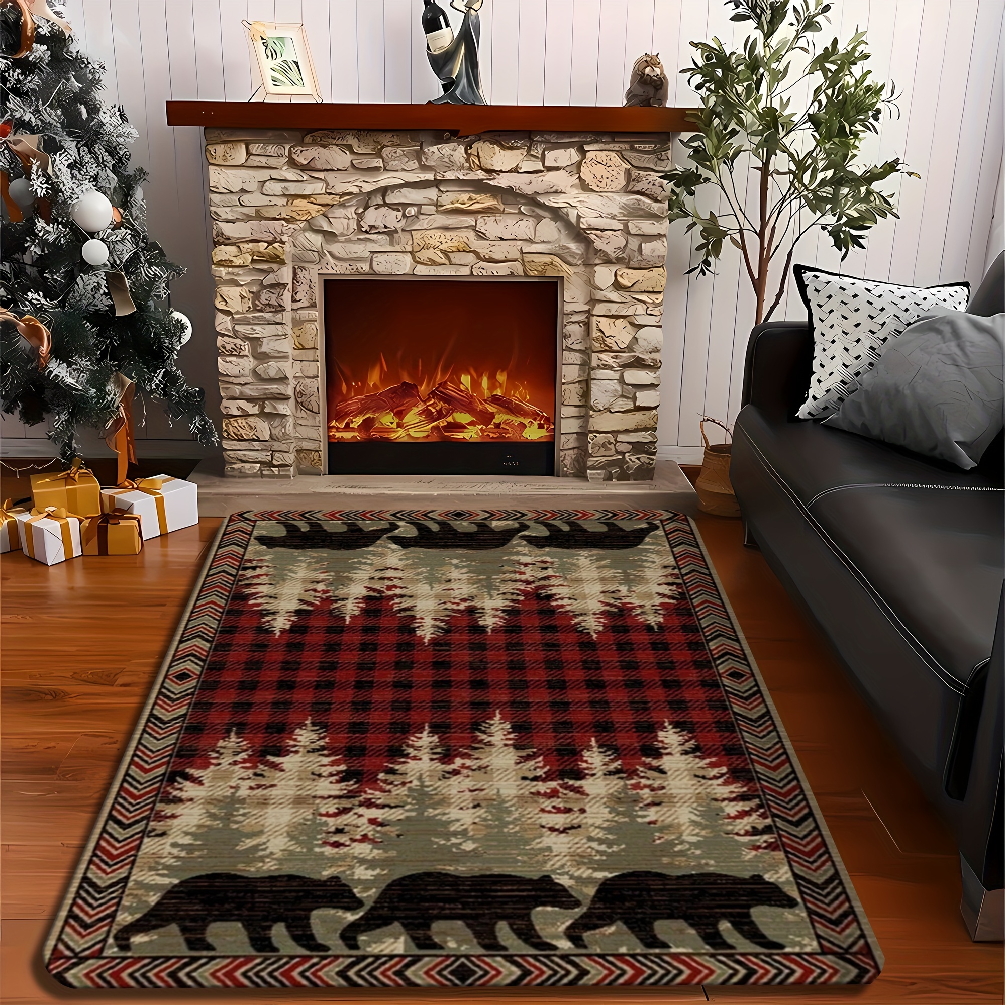 

Rustic Farmhouse Bear Pattern Area Rug - Soft, Absorbent & Non-slip, Living Room, Bedroom, Entryway - Machine Washable Flannel Memory Foam Mat