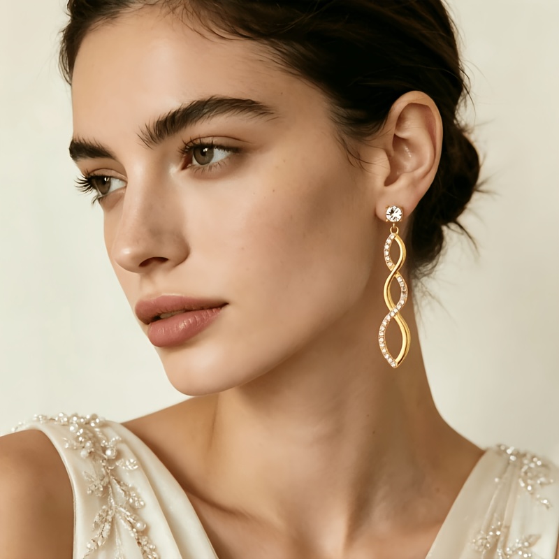 Women's Wave-Patterned Synthetic Zirconia Earrings, Stylish Gift