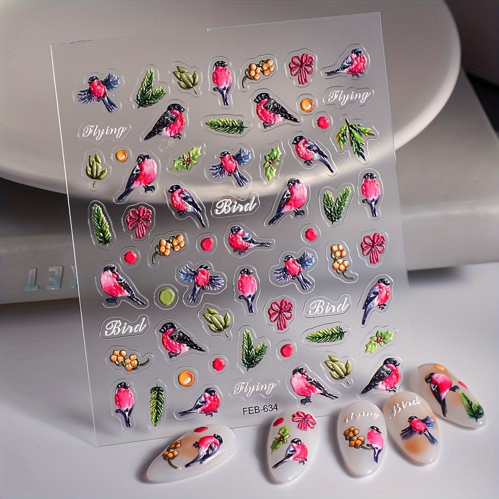 

2024 And Summer Bird Nail Stickers With Backing Glue Nail Direct Mixed