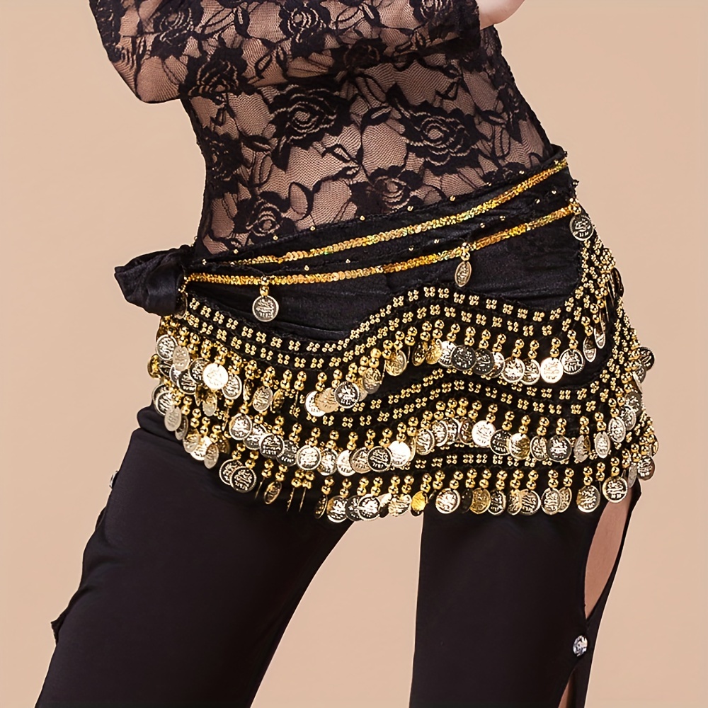 

Belly Dance Scarf Skirt, Golden Skirt Wrap For Party, Women's Clothing