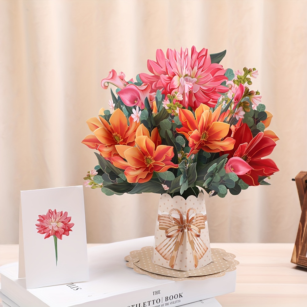 

Carte de vœux pop-up avec bouquet de fleurs pour anniversaire, fête des mères – Motif floral, sans texte, convient à tout le monde, carte cadeau