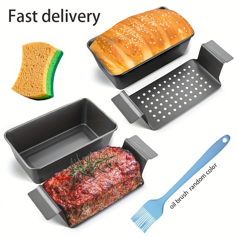 

6-pack Patty Pan With Drain Tray, 9 X 5 Inch Bread Pan Inserted, Non-stick Patty Baking, Oil Brush And Cleaning Sponge