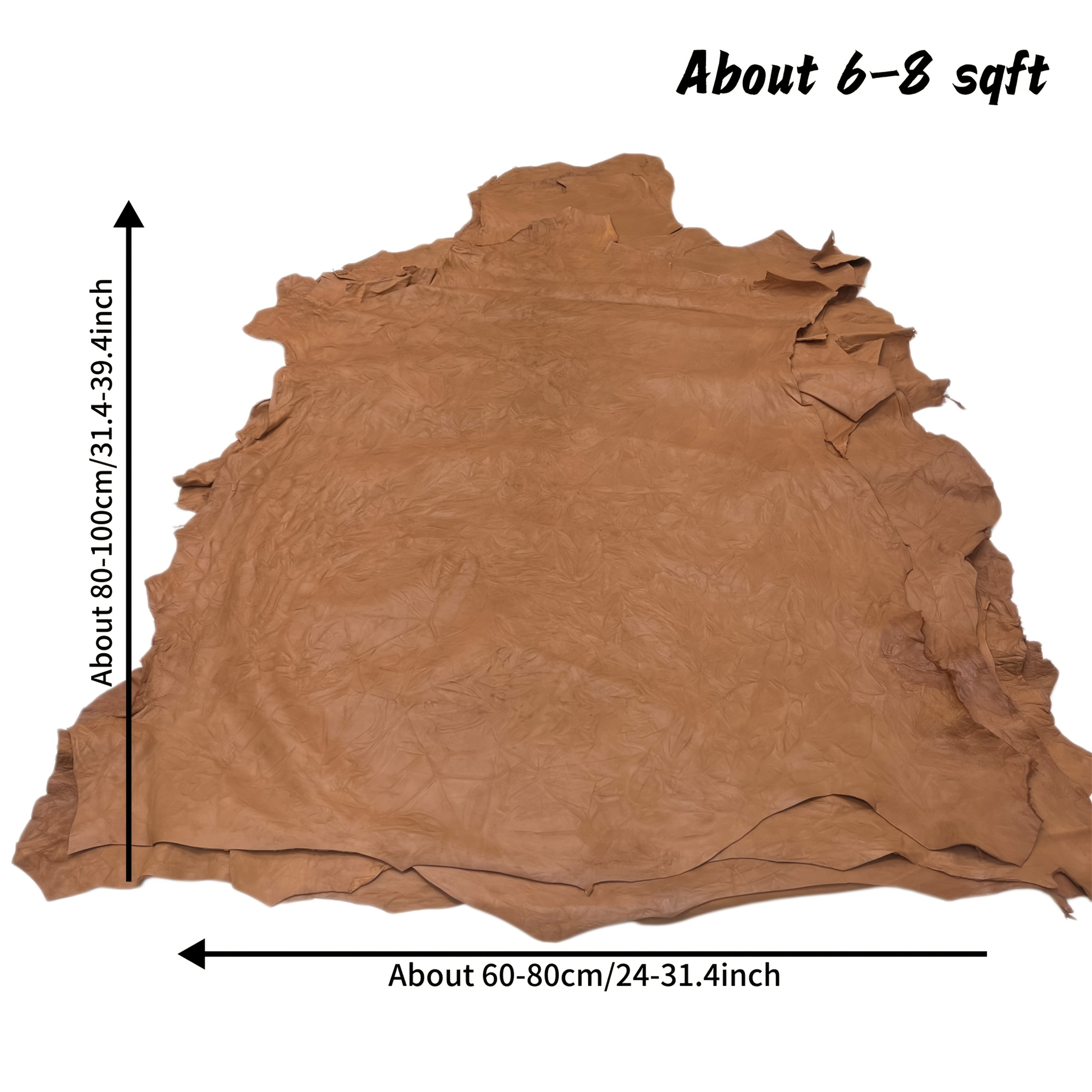 TEMU 6-8 Brown Hand Crinkled Genuine Calfskin Leather, Premium Vintage Vegetable Tanned Calfskin Leather Fabric For Handbags, Clothing & Crafts,