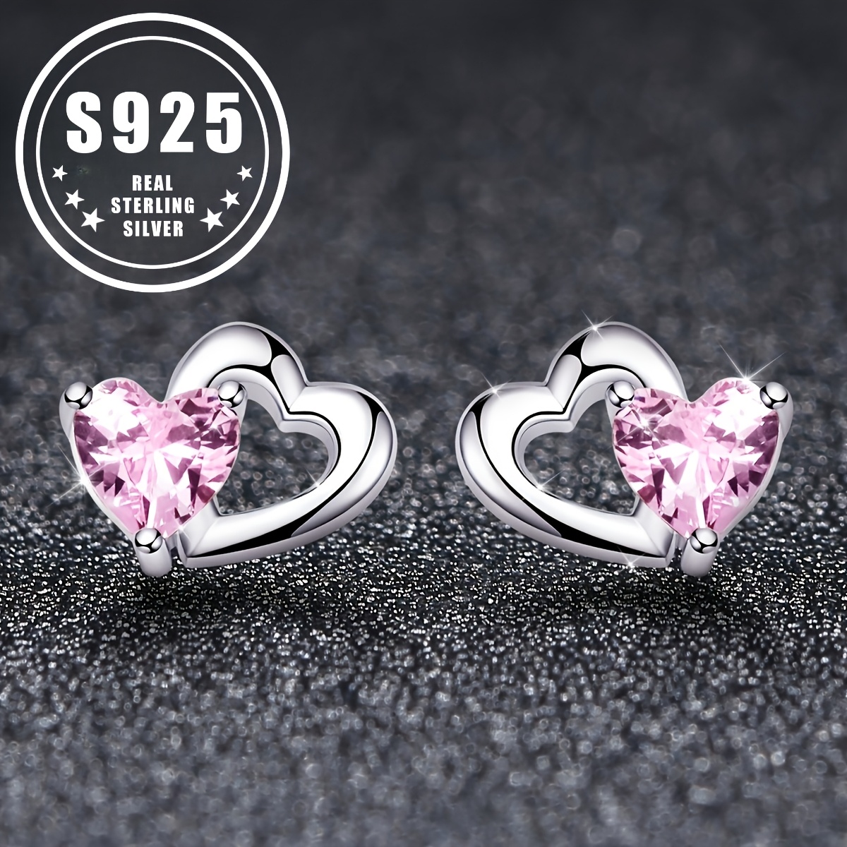 

925 Sterling Silver Hypoallergenic Shaped Stud Earrings With Shaped Zirconia Inlaid Simple . 1.3g/0.05oz