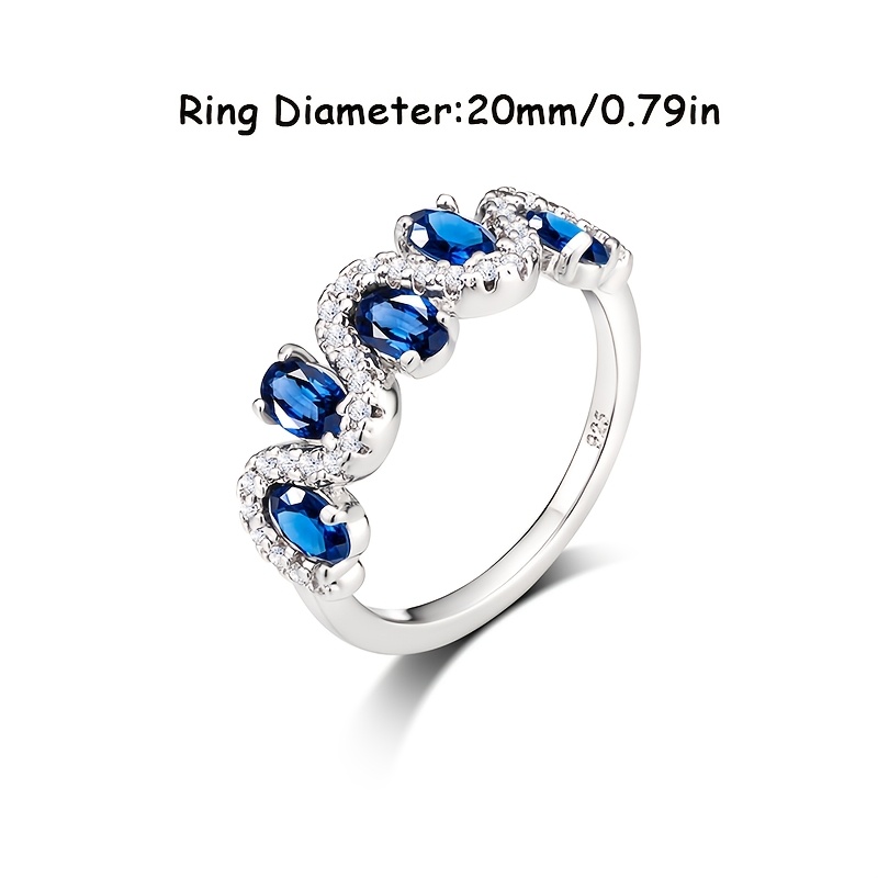 TEMU 925 Ring Jewelry Blue 5a Zirconia Charm Temperament Style Give Her Mother's Day Valentine's Day Christmas Birthday Gift Gift Box Packaging