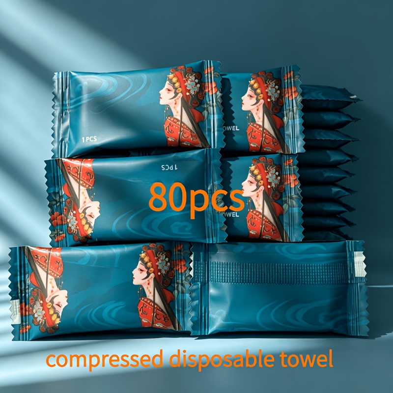 TEMU 80pcs Compressed Disposable Towels, Portable Absorbent Face Wipes, Suitable For Travel And Camping, Hygienic Quick-dry Towels
