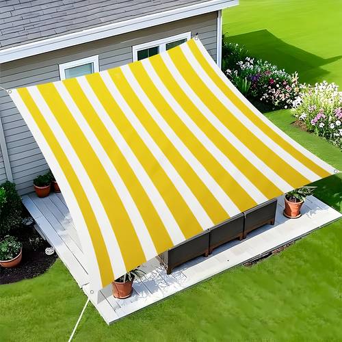 yellow and white striped printed outdoor sunshade beach shade camping shade courtyard shade exquisite artistic canopy suitable for backyard carport gazebo lawn camping and beach portable and suitable for everyone