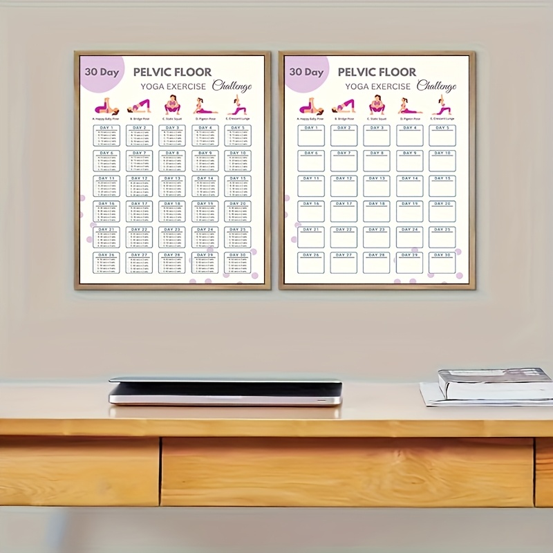 TEMU [2d Flat] 30-day Challenge For Pelvic Floor Exercises, Workout For Pelvic Floor Muscles, Challenge, Exercise Planning Poster, Set Of Two, 8x10 Inches Unframed