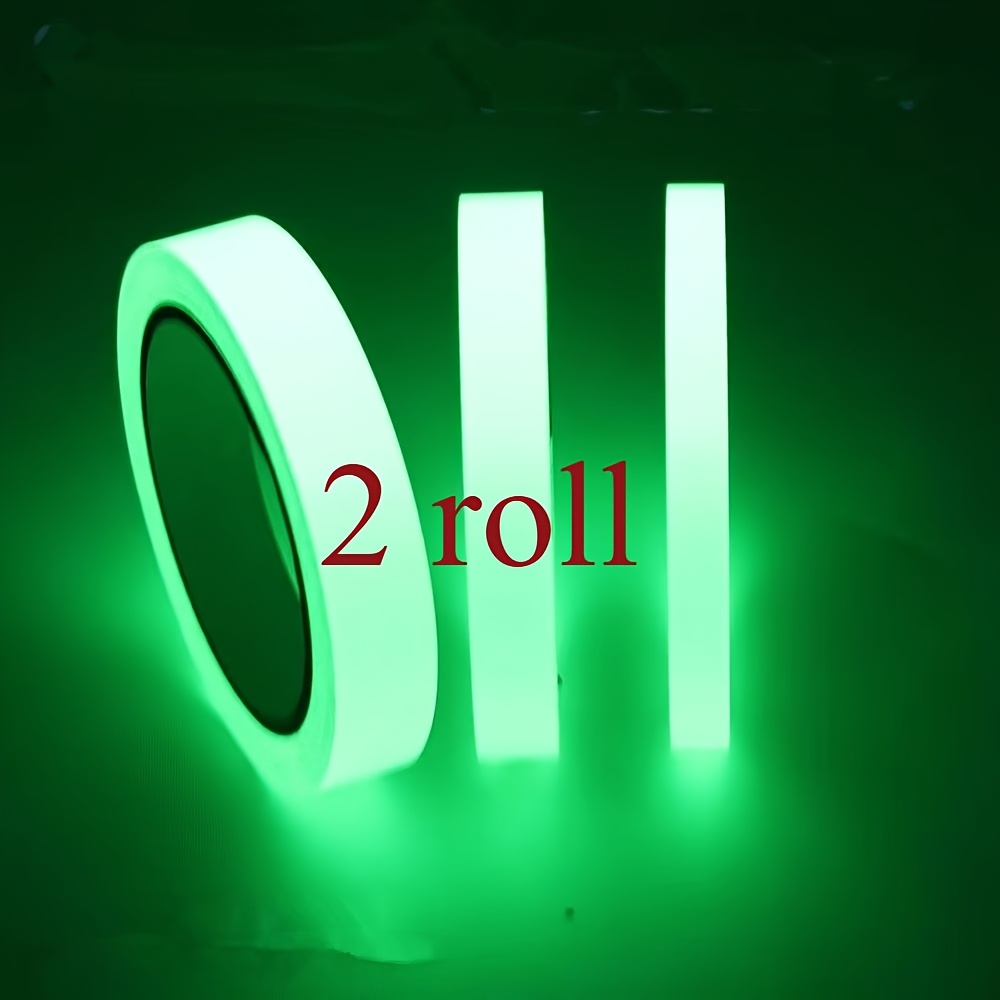 Image of Fluorescent Green High Visibility Luminous Tape - 2 Rolls, Acrylic Material, Marking For , Stairs, And Switches, Suitable For Night Decoration, Safety, Outdoor Sports, And Workshop Organization
