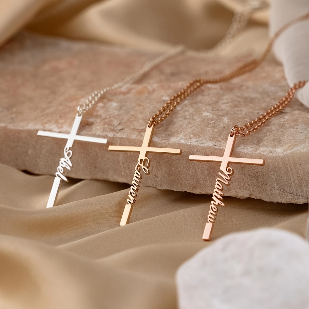 Women's Personalized 18K Gold Plated Cross Name Pendant Necklace
