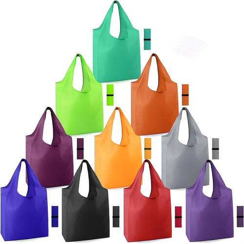 10pcs sacs de courses pliables et - durable, réutilisable & lavable en polyester avec poignées - parfaits pour lusage , &