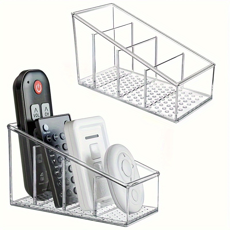 

1pc Clear Plastic Remote Control Holder, Desk Organizer With 4 Compartments For Home, Office, And School