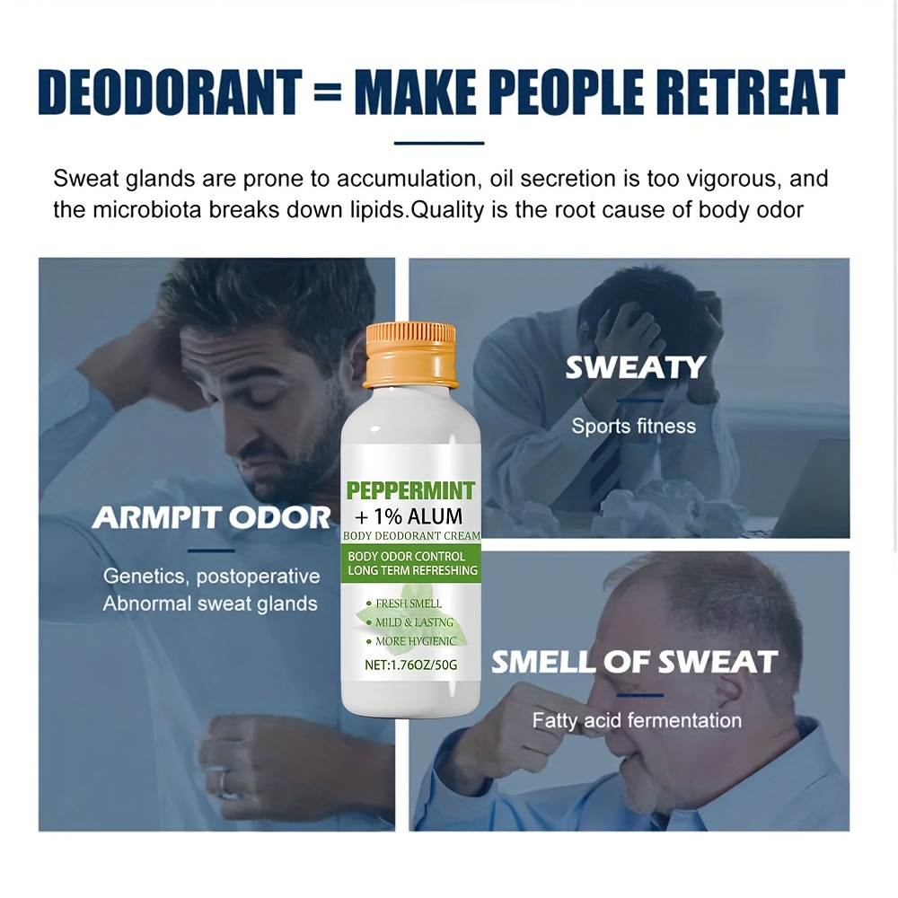 Mint Deodorant Cream -- Mint, 1% Alum, Glycerin, Aloe Vera -- Fresh Smell, Mild and Long-lasting, More Hygienic -- Body Odor Control, Long-lasting Fresh Fragrance -- Body Deodorant Cream -- Unisex