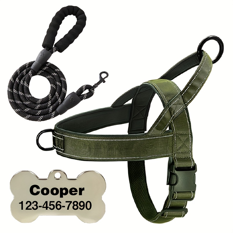Custom Dog Tags Set with Tactical Harness & Reflective Leash