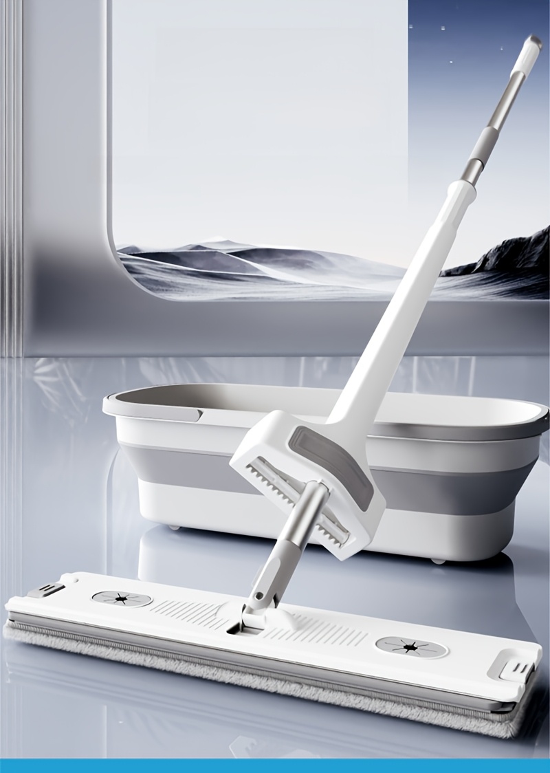 8pcs household mop bucket set with scraper lazy quick drying flat mop essential for cleaning suitable for dry and wet cleaning of floors and tiles very suitable for living room bedroom kitchen   with 6 microfiber pads details 0