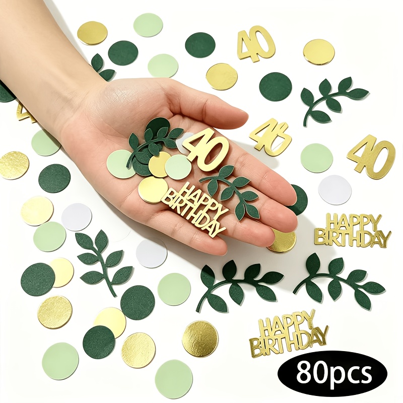 80pcs 40th Happy Birthday Confetti - Sparkling Golden, Sage Green 40th Birthday Table Decorations, Suitable For 40th Anniversary Parties And Birthday Party Decorations, For Christmas, Halloween