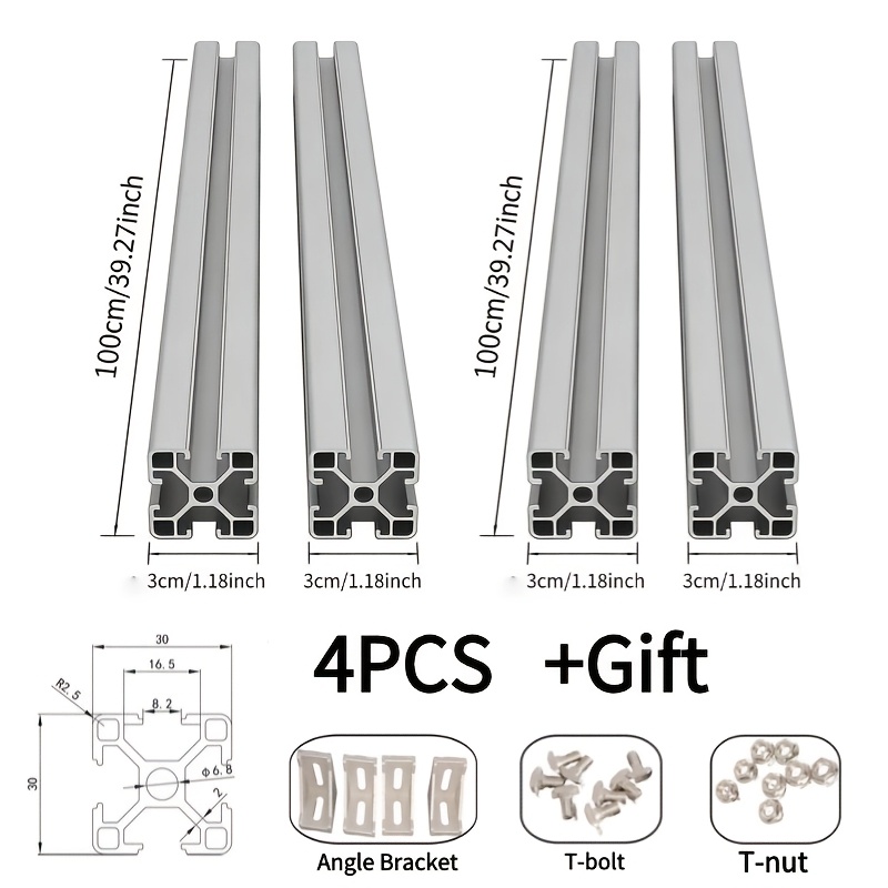 4pcs 3030 Profiles 1000x30x30mm, With 4 Corner Brackets And Matching Parts, For 3d Printers And Cnc Machine Extrusion Linear Guide Profiles, Sturdy And Durable