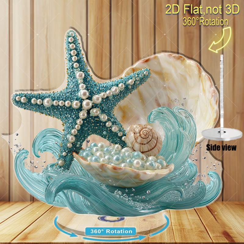 TEMU 2d Flat Rotating Acrylic Starfish Ornament With 360° Rotating Base - Large Starfish And , No Power Needed, Coastal Home Decor, Beach Theme
