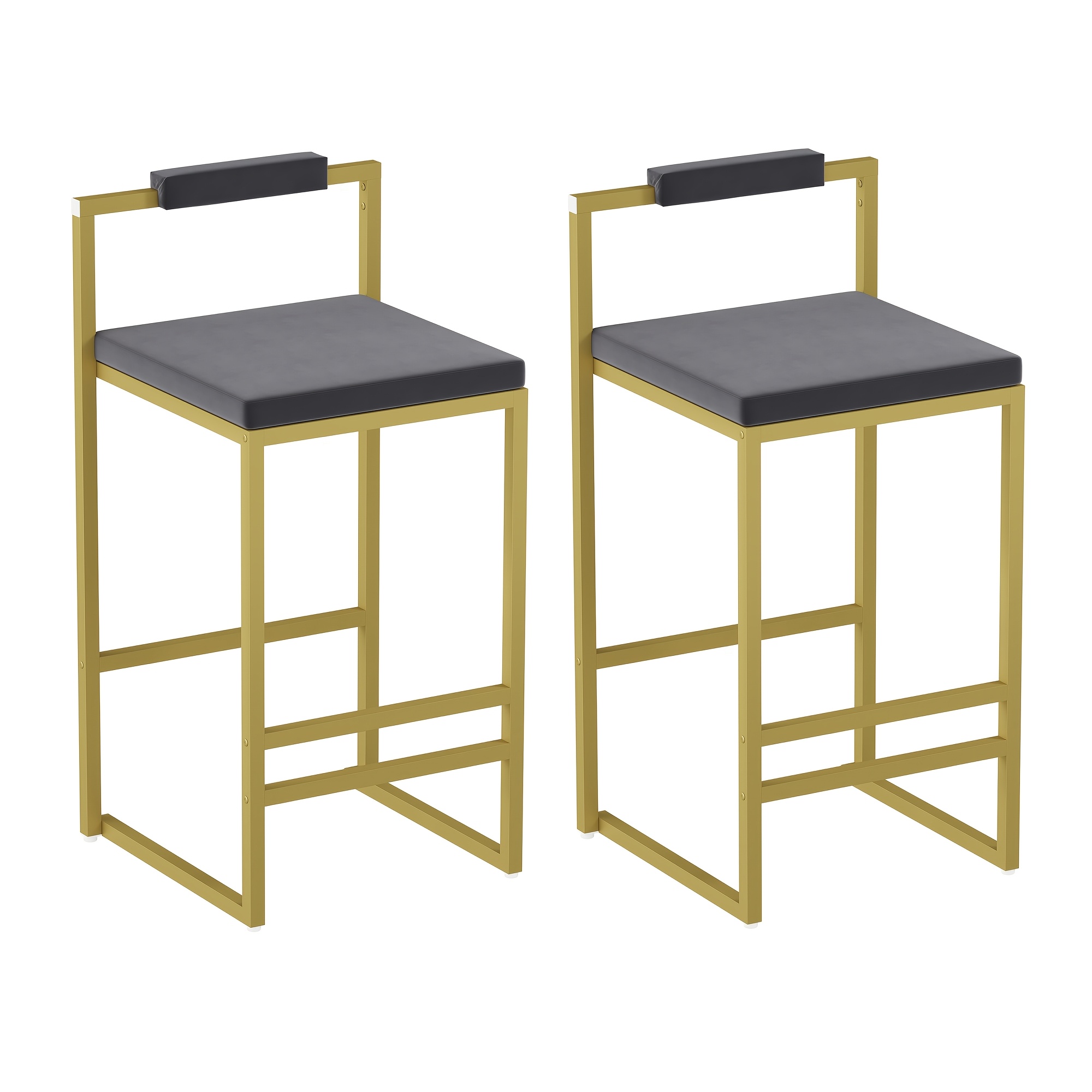 Set Of 2 Modern Oriental Style Bar Stools, Velvet Upholstered Counter Height Chairs with Backrest & Footrest, Golden Metal Frame Kitchen Island Dining Stools, Multi-Color & Multi-Finish New Asian Aesthetic