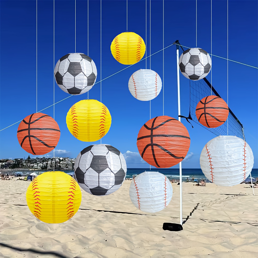 12pcs sports themed diy paper lanterns basketball football baseball shades for party decorations anniversary birthday graduation handmade folding lampshade supplies 0