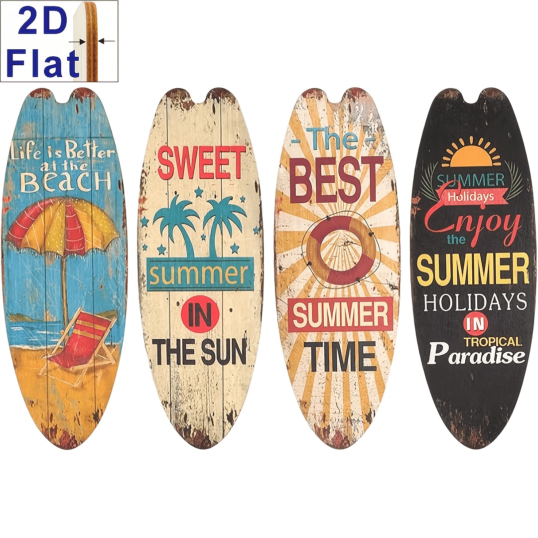 TEMU Ensemble de décoration de planche de surf 4 pièces, revêtements muraux d'art de planche de surf en bois de /17,7 pouces, parfaits pour la