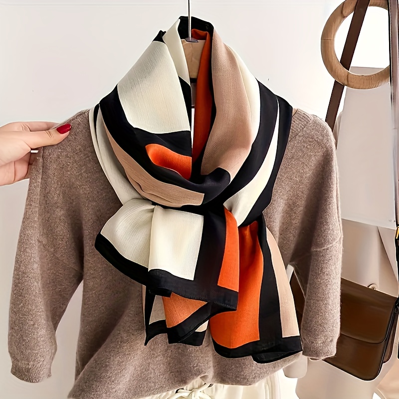 1pc Elegant Viscose Scarf For Women - Large Size, Long Warm Shawl With Print, Non-stretch, Windproof,, Mature Style, Luxe , , No Feather, 100% Viscose