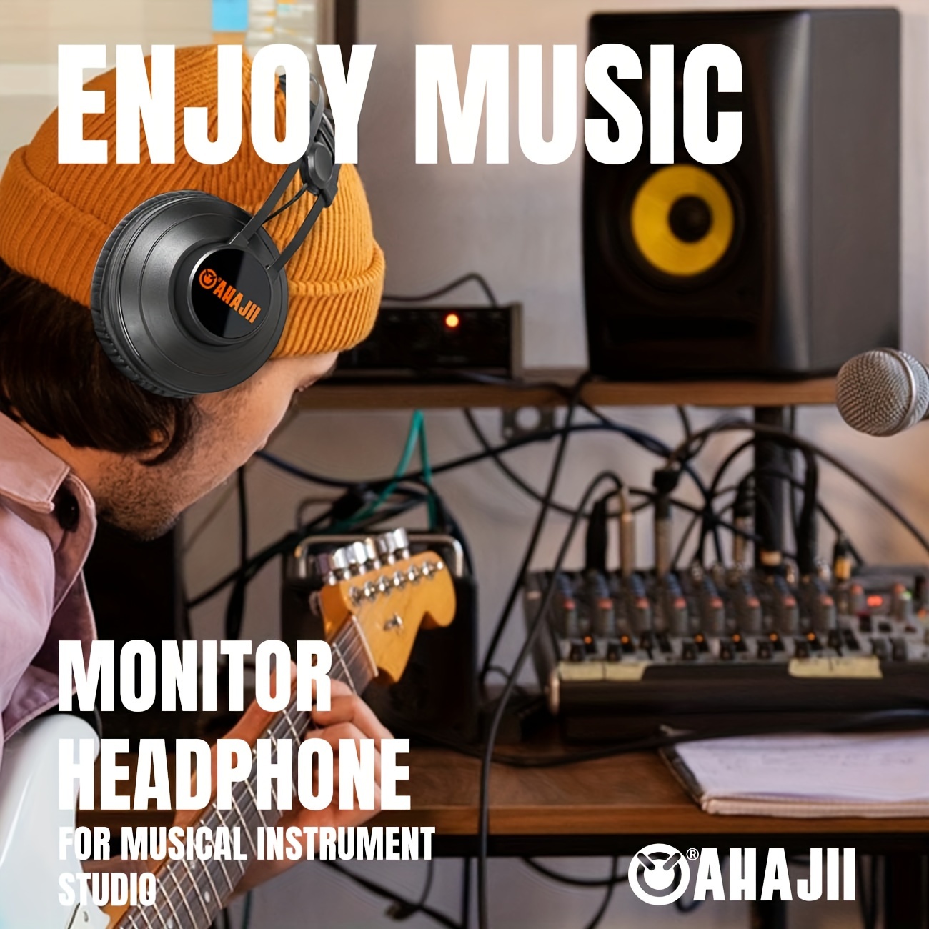 AH02 Studio Headphones Monitor Headphone For Recording Over Ear Noise Canceling For Guitar Cellphone Mixer Amplifier Podcast DJ And Keyboard Pi