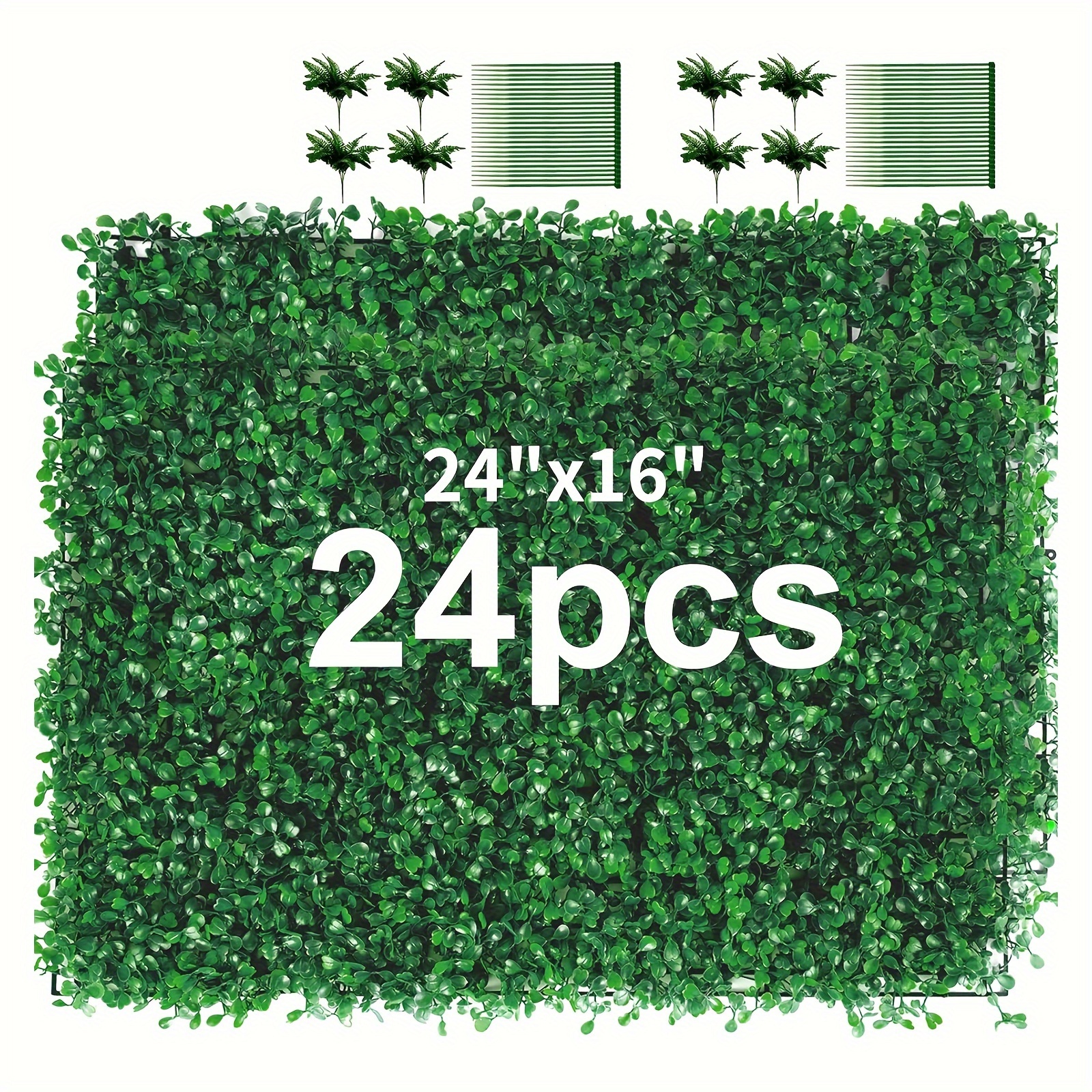 

24 Pieces 24"x 16" Artificial Boxwood Panel, Grass Wall Panel, Boxwood Hedge Wall Panels Uv Protected Suitable For Artificial Green Wall Decor, Fence Garden Wedding Backyard Decor-dark Green