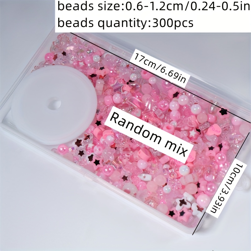 E-shop Ein Set mit 300 Acryl-Pink Stern- und Herzperlen, zusammen mit großen runden Perlen, Pflaumenperlen und Schmetterlingsperlen, von 6 bis 12 mm,