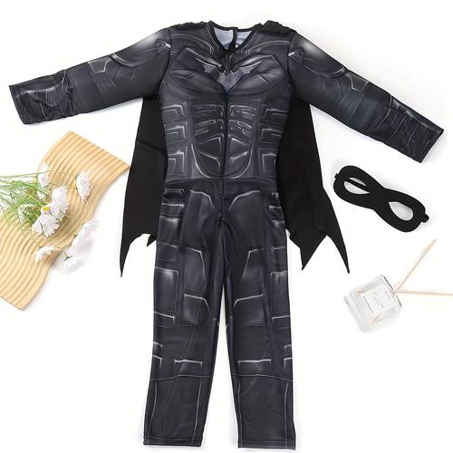 boys costume package a padded jumpsuit with chest muscles a wing shaped cape a non eye mask and a belt halloween celebrations and festive occasions