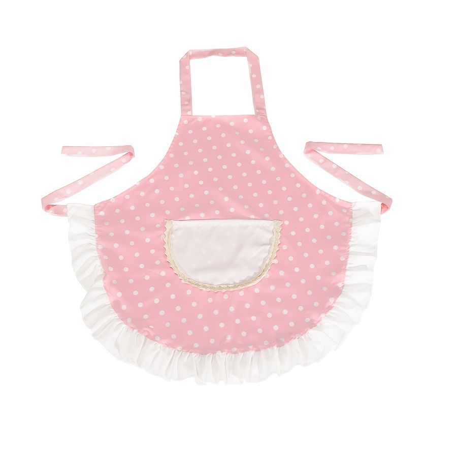 TEMU A Cute Pink Polka Dot Apron With A Vintage Style, Featuring Lace And Convenient Pockets For Holding Items Like A Phone And Keys