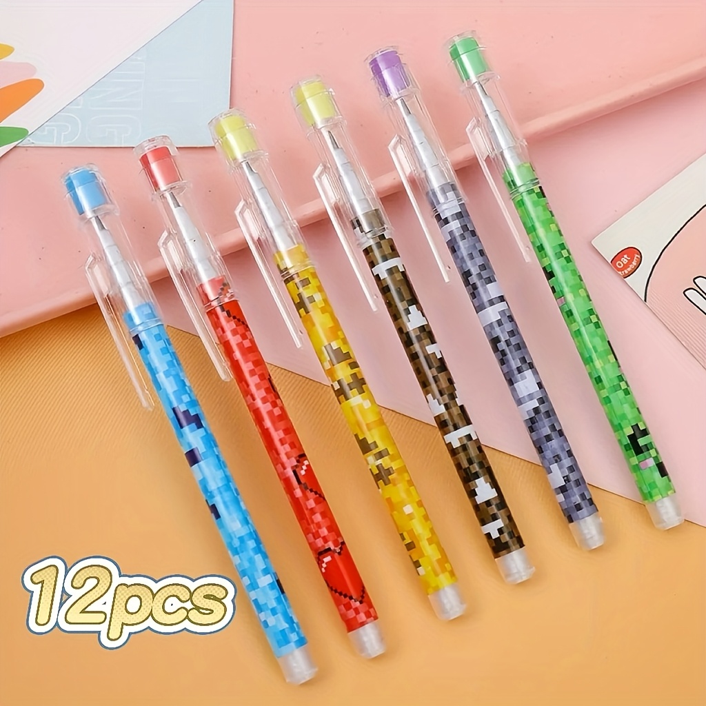 Image of 12/24pcs Creative Mosaic Egg-shaped Gel Pens With 9-section Design, Vibrant Pixelated Patterns In Assorted Colors, Transparent , Perfect For Writing, Drawing (random Colors) Halloween Christmas Gift