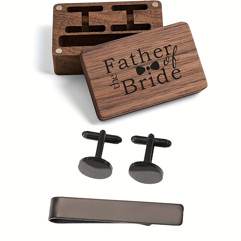 Engraved Cufflink Tie Clip Set with Walnut