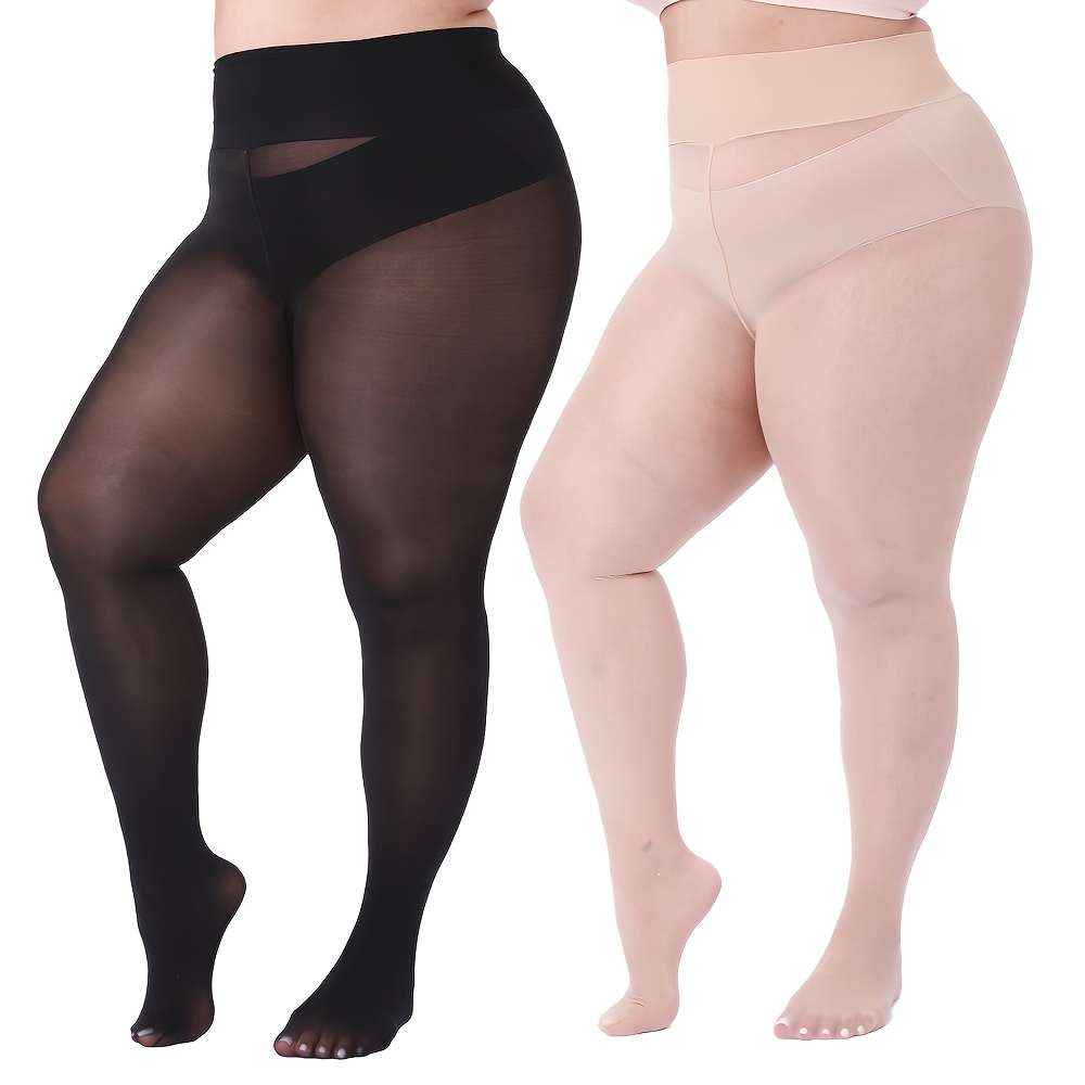 Image of 2pack Women's Plus Size Shimmer Glossy Sheer Tights Seamless Shiny Pantyhose Oil Pearlescent Stockings