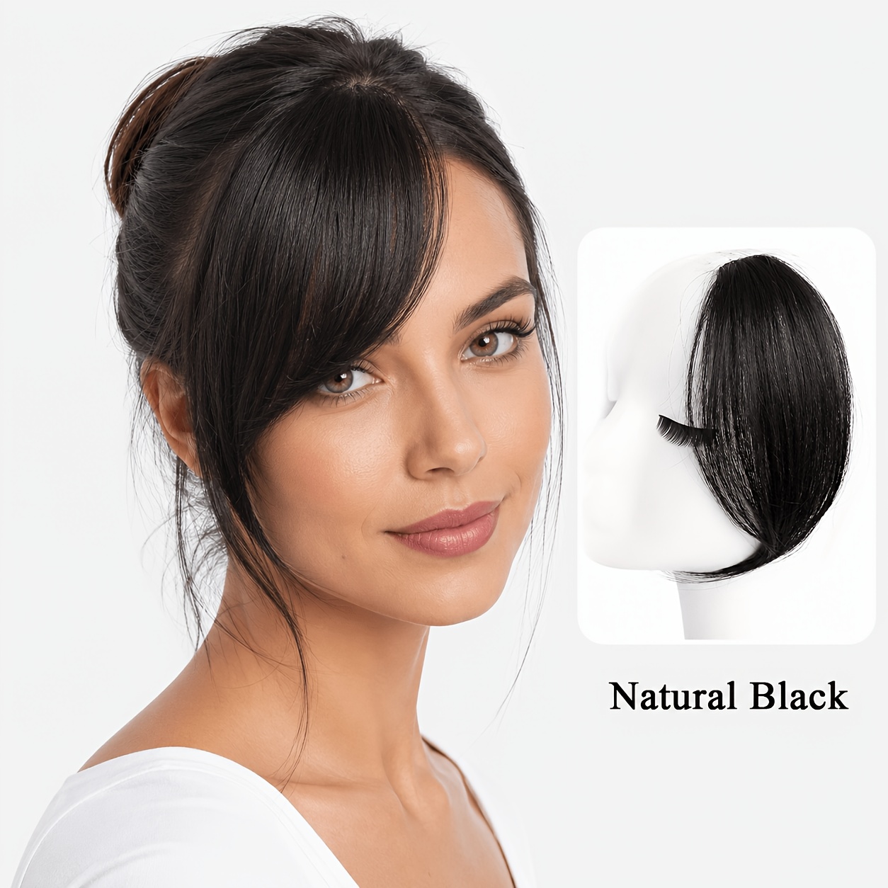 TEMU Pince à cheveux 10 pouces avec frange gauche, postiche de frange latérale synthétique, pince à cheveux avec frange pour femmes
