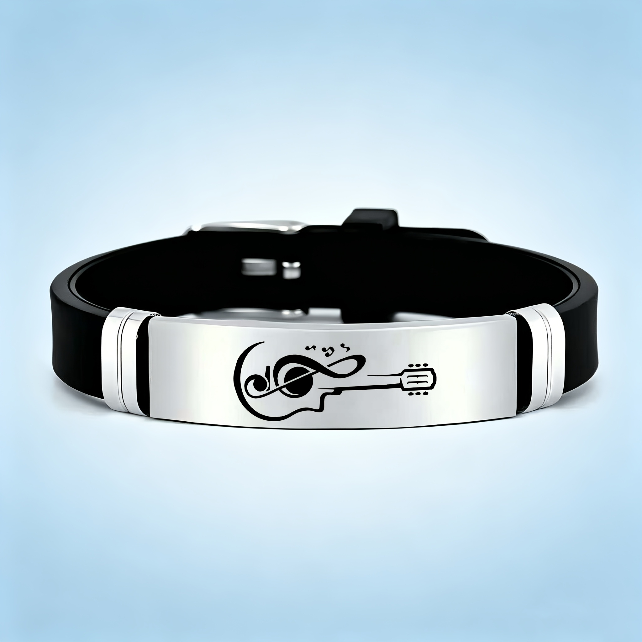 TEMU 1pc Minimalist Party Guitar Note Accessory, 202 202 Stainless Steel Silicone Bracelet, Suitable For Daily Life And Performances, Is For Guitar