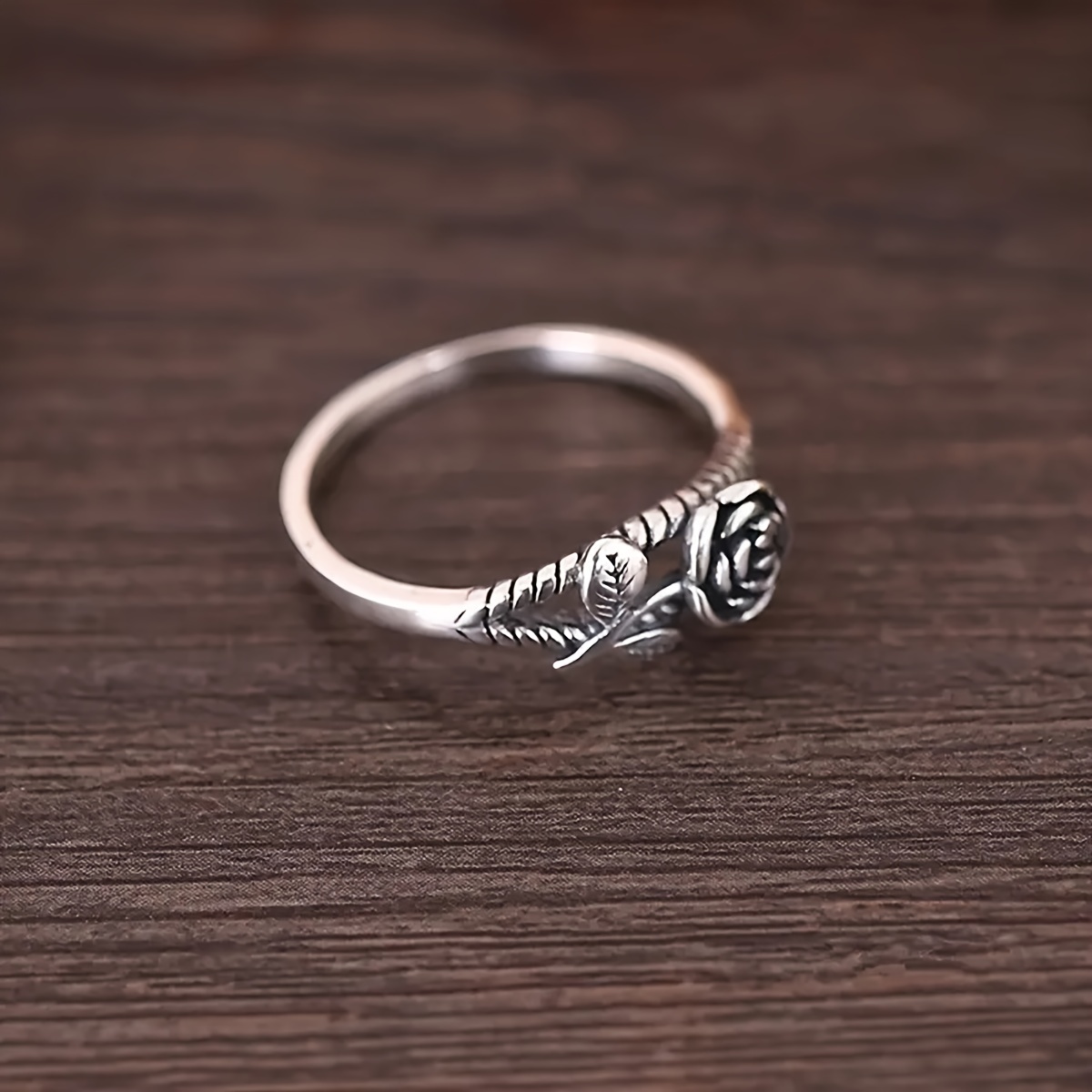 Vintage Distressed Floral Ring - 1pc 3D Rose Flower - Classic Thin Band Statement Ring - Temperament Alluring Index Finger Jewelry