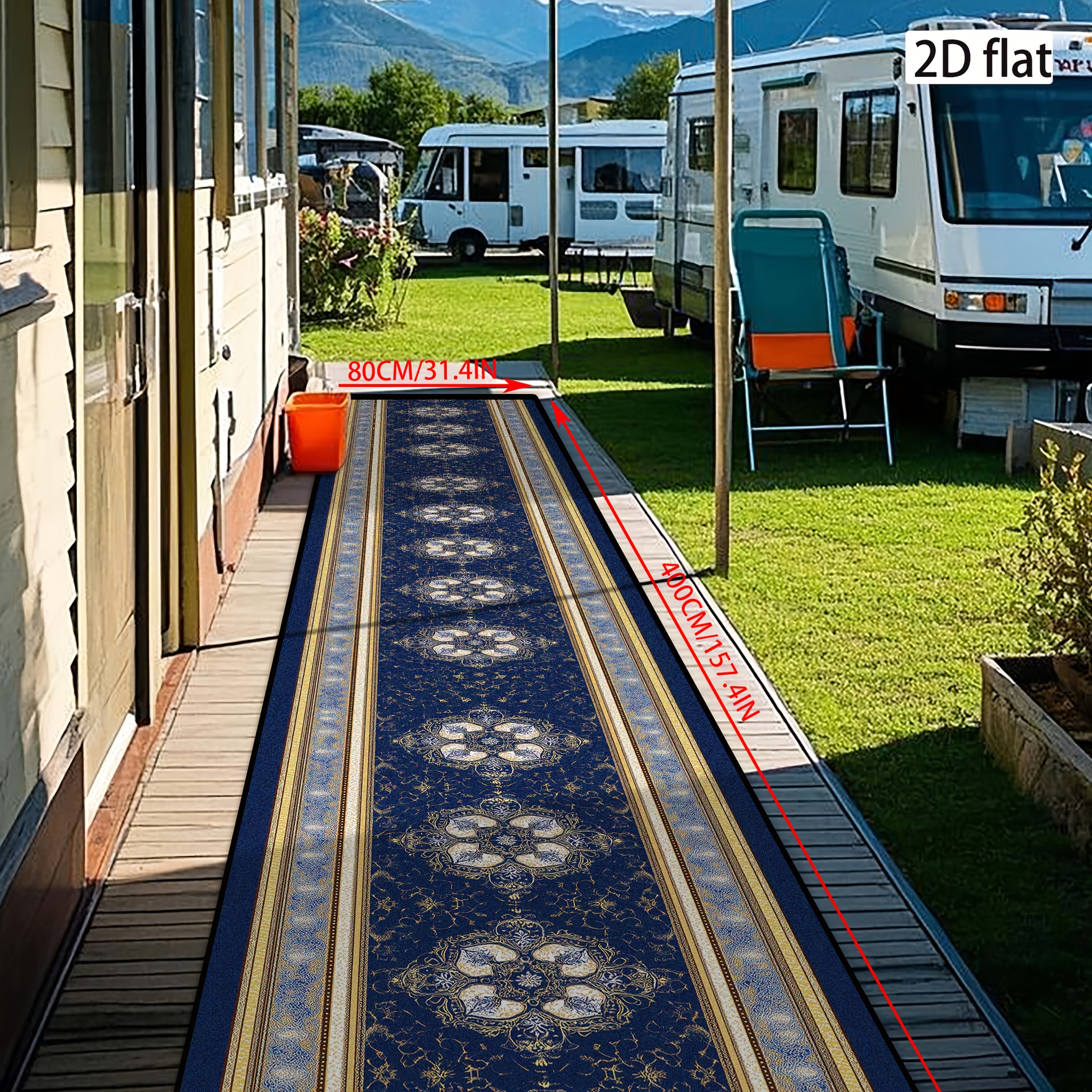 TEMU [golden Diamond Velvet] 1pc Elegant Printed Border Design 2d Flat Long Runner Rug, Machine Washable Bedside Mat For Bedroom, Welcome Area Mat,