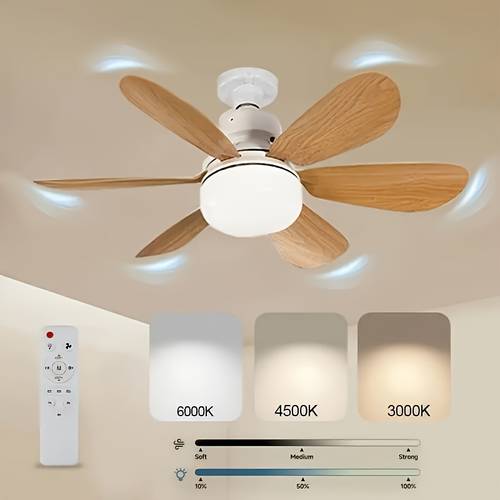 compact wood grain color e26 e27 socket fan light fan with light and remote control 3 color lighting speed wind suitable for bedrooms kitchens