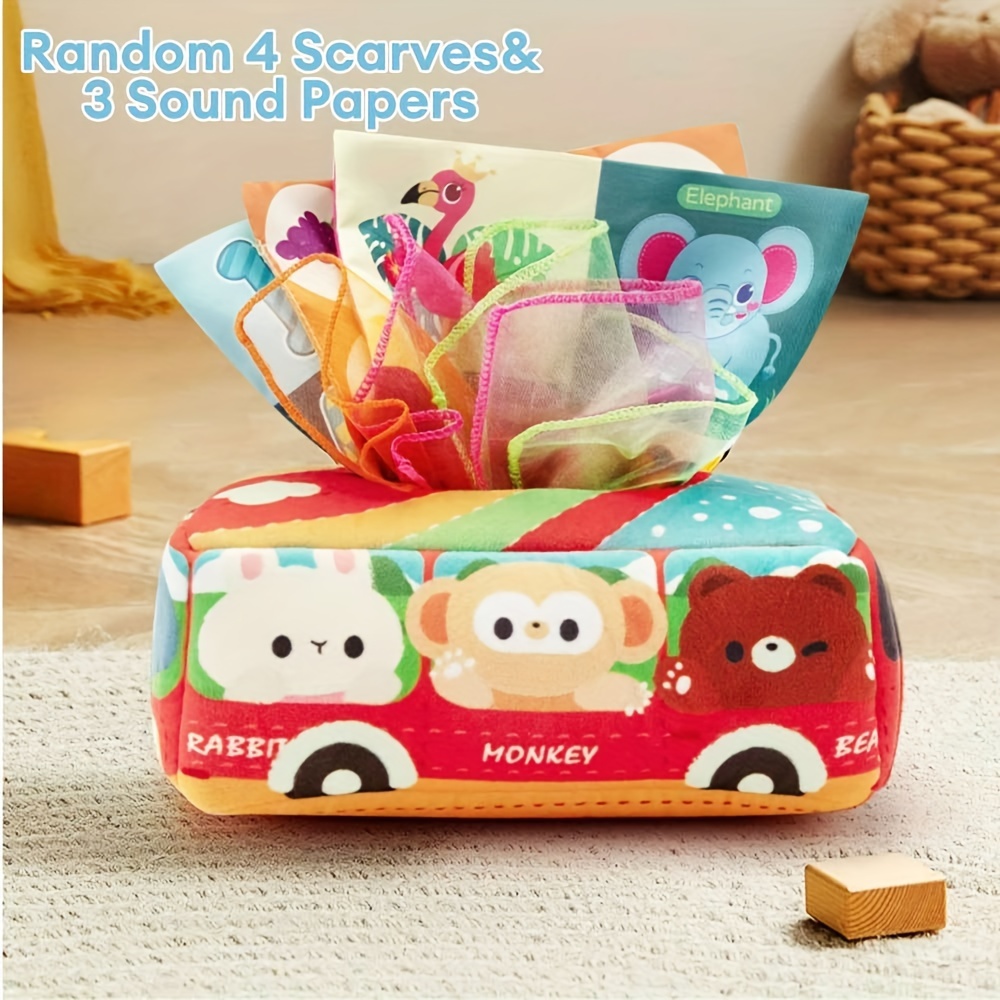   sensory learning toy set   bus tissue box with educational scarf crinkle paper polyester mixed colors details 7