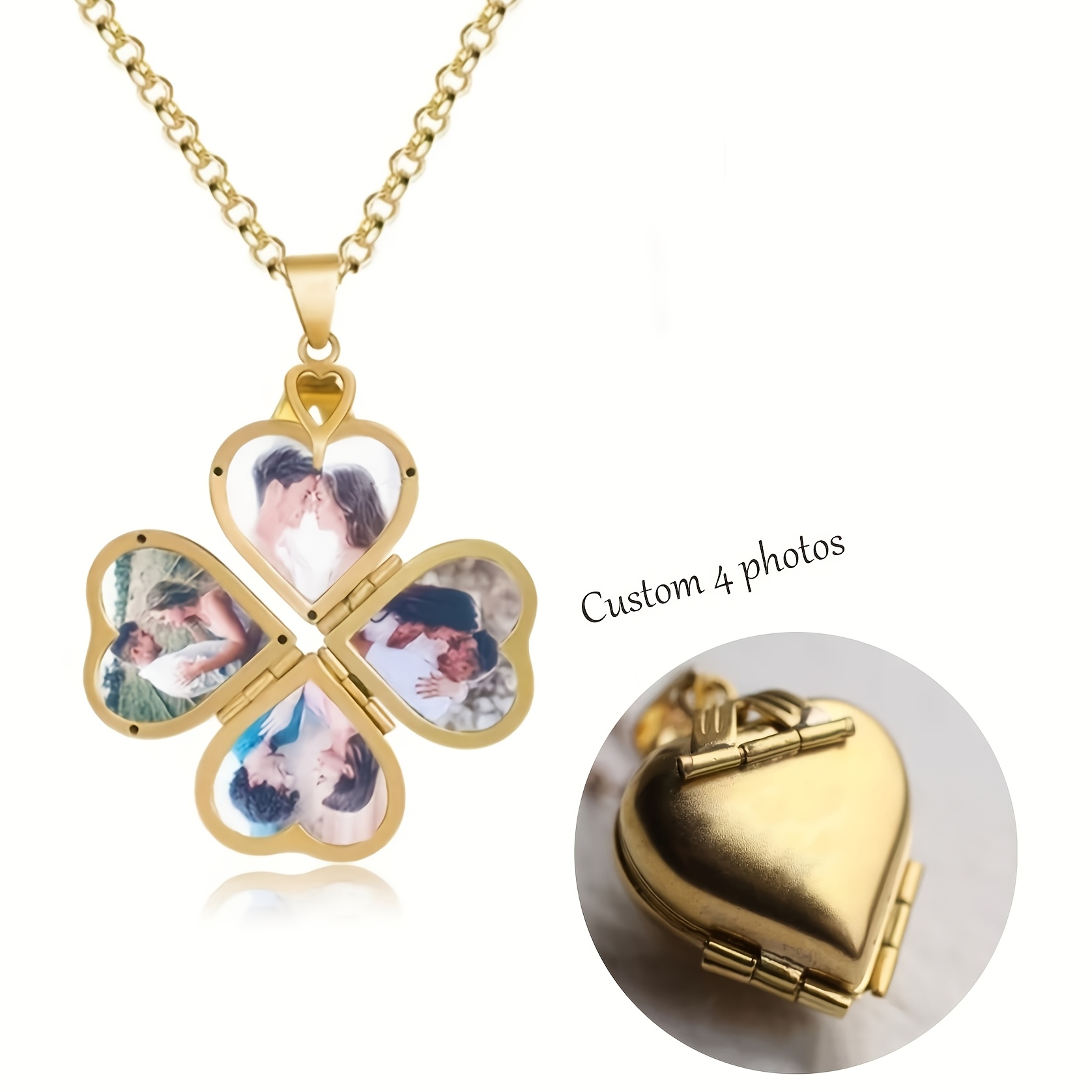 E-shop Personalisiertes Foto-Herz-Anhänger-Halskette, Individuell mit Mehreren Fotos Gestaltbar, Elegante Kette als Geschenk zum Muttertag,
